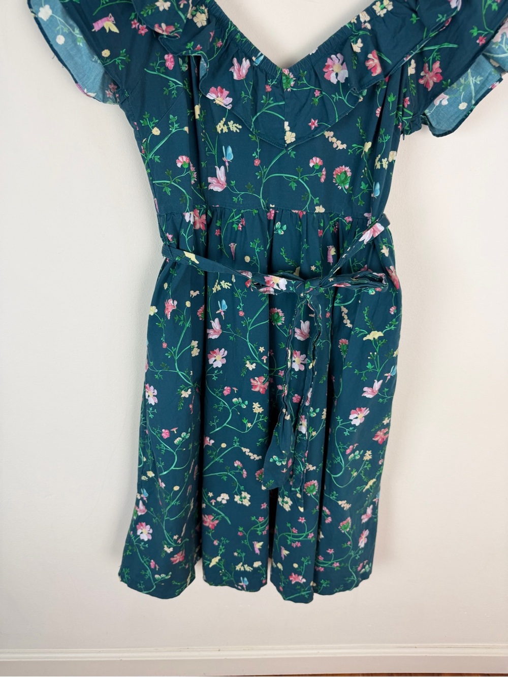 Hill House Ava Nap Dress Cotton Green Floral Ruffle Size XL - Picture 6 of 9
